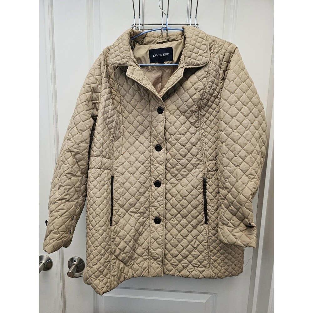 Lands End Women 1X 16W-18W Quilted Jacket Beige Button Up Lightweight Barn Coat